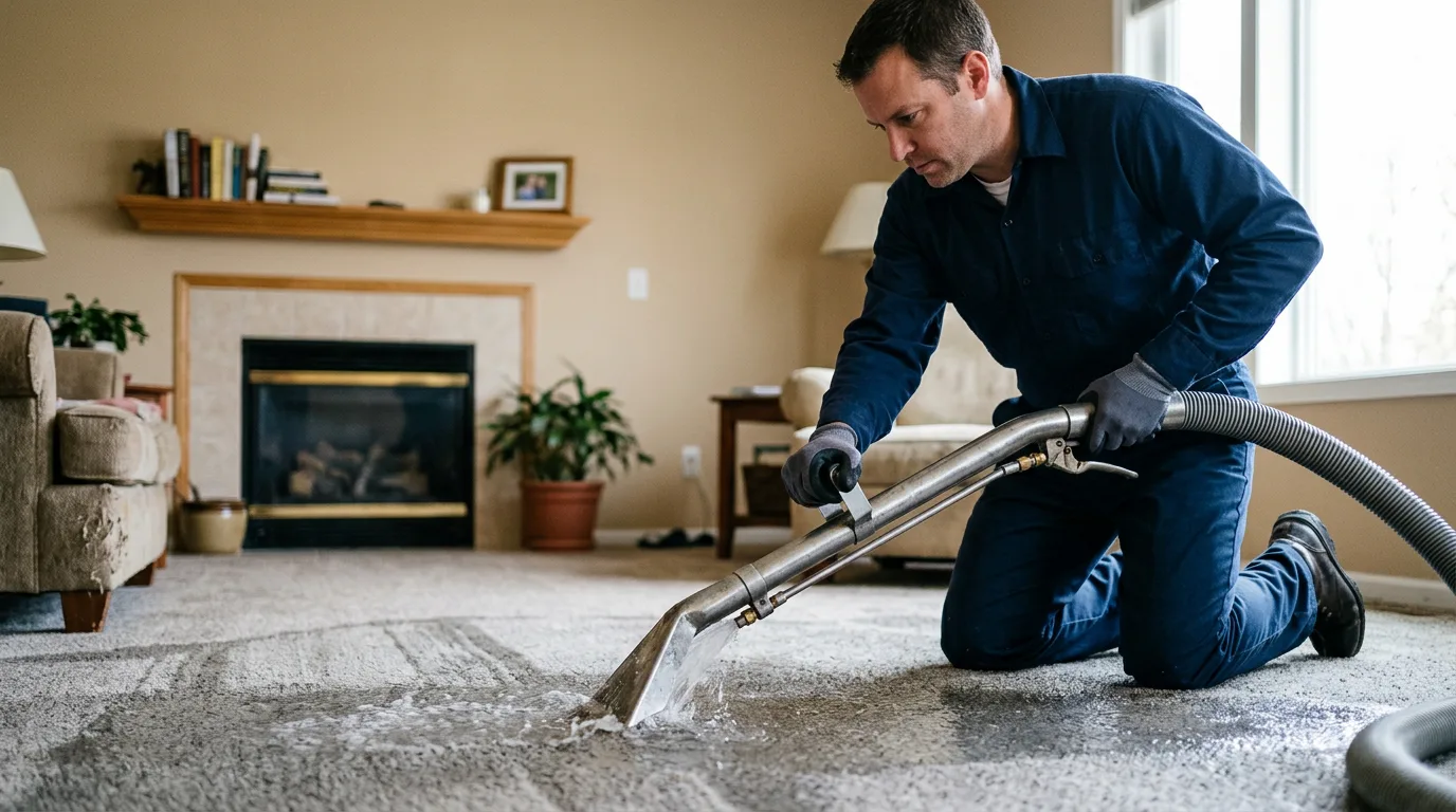 Water damage restoration technician working near Hurt, VA
